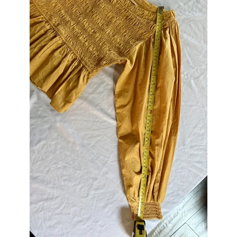 Free People Whoa Ruffle Top blouse mustard yellow XS 100% Cotton Boho Romantic